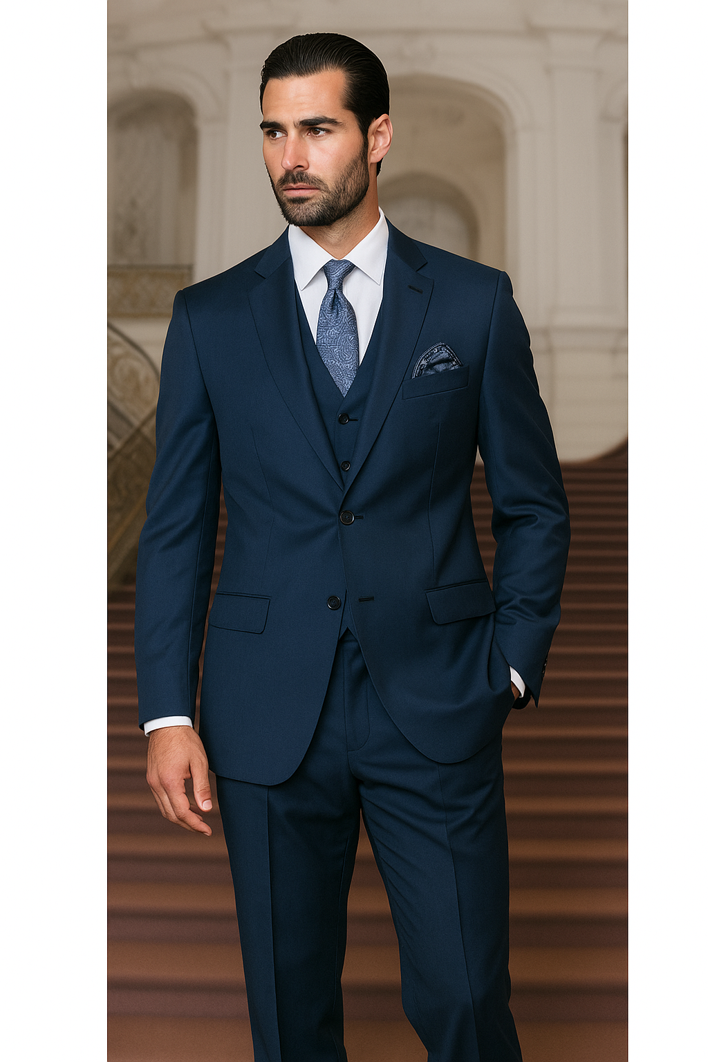 Indigo Bright Blue Athletic Cut Classic Suits - 34 Short or Extra Small