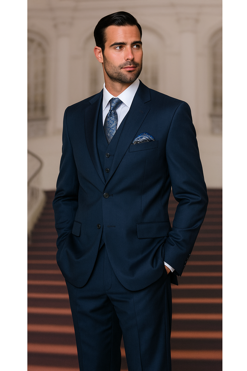 Indigo Bright Blue Athletic Cut Classic Suits - 34 Short or Extra Small