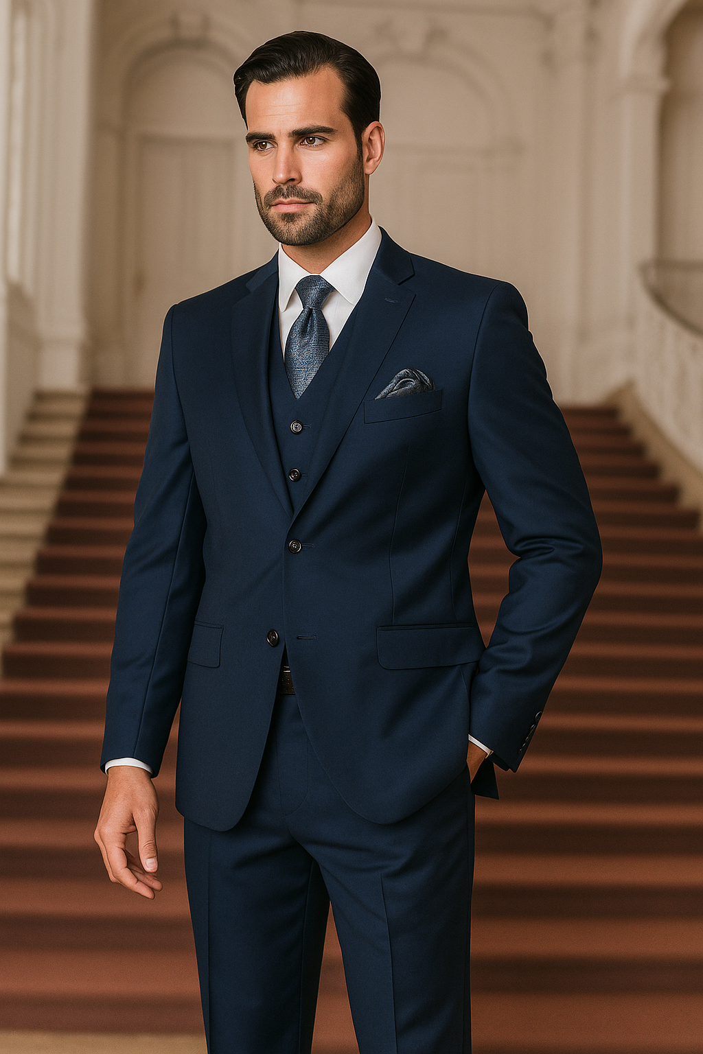 Indigo Bright Blue Athletic Cut Classic Suits - 34 Short or Extra Small