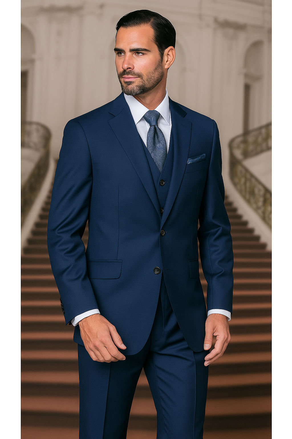 Indigo Bright Blue Athletic Cut Classic Suits - 34 Short or Extra Small