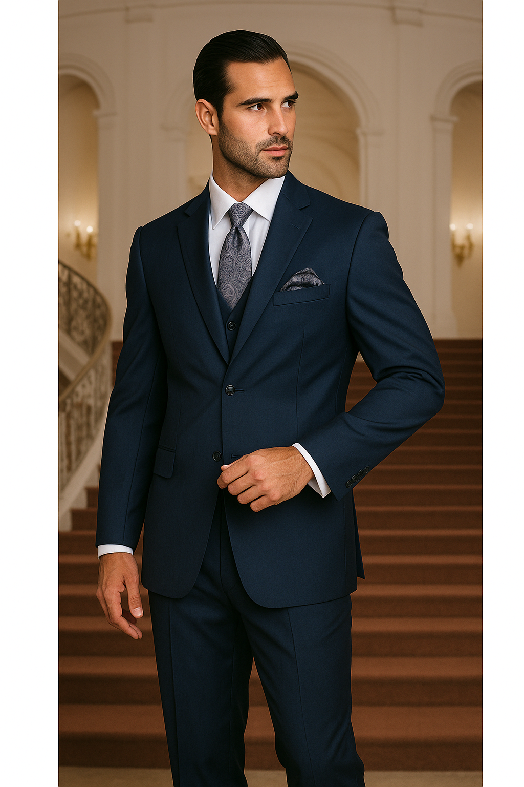 Indigo Bright Blue Athletic Cut Classic Suits - 34 Short or Extra Small