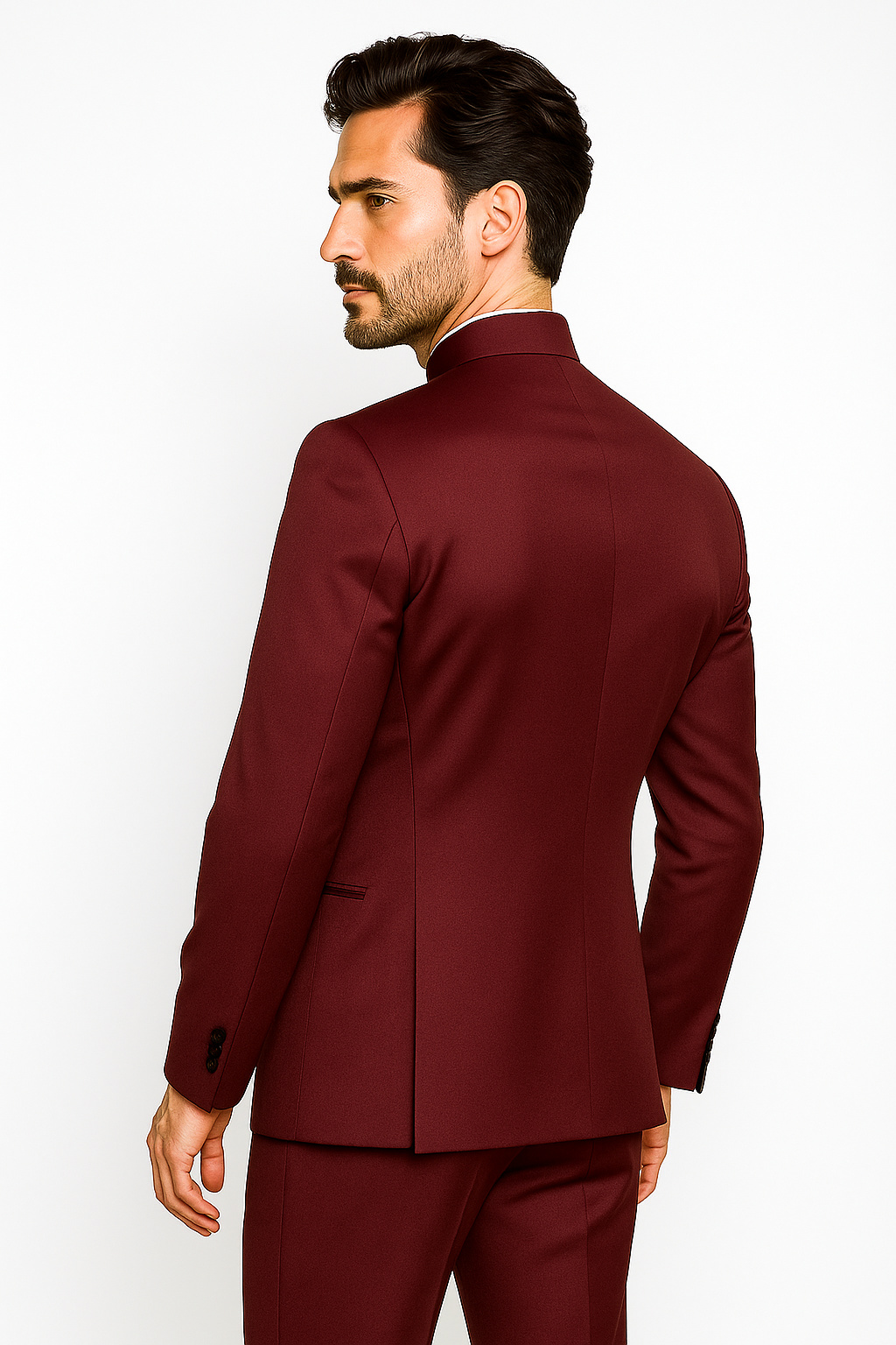 Mandarin Collar Tuxedo - Mandarin Tuxedo - No Collar Suit - Burgundy Suit - 34 Short or Extra Small