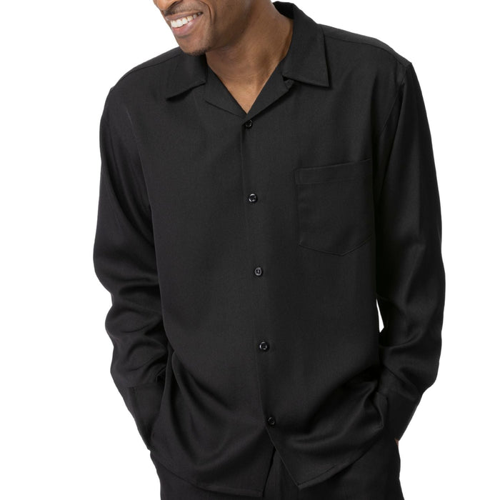 Black 2-Piece Solid Long Sleeve Walking Suit