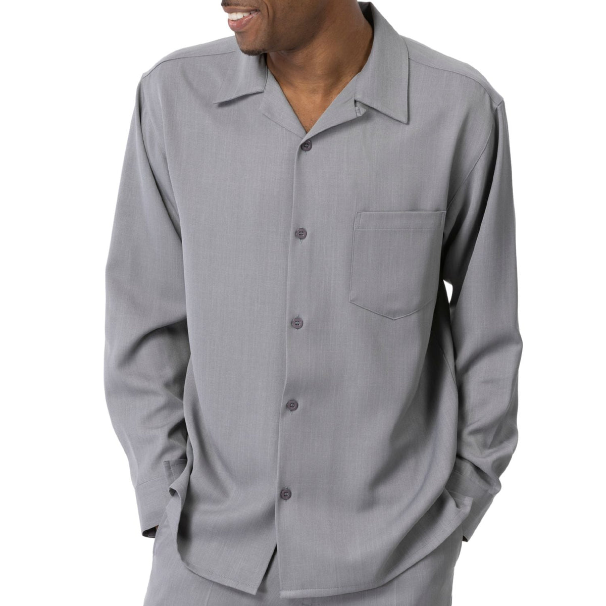 Grey 2-Piece Solid Long Sleeve Walking Suit