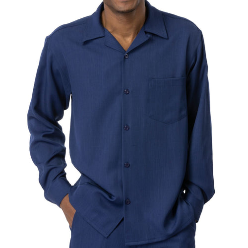 Navy 2-Piece Solid Long Sleeve Walking Suit