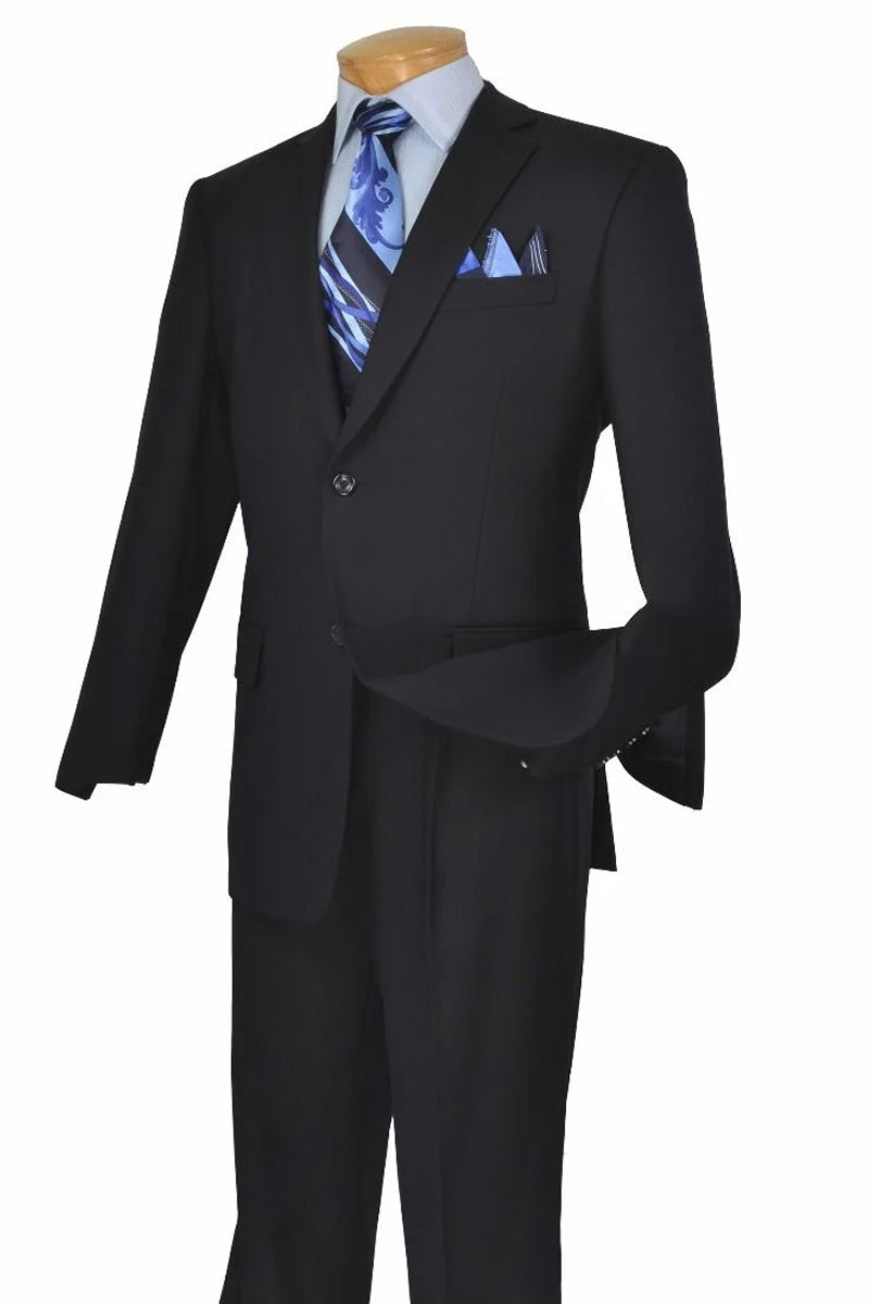 "Modern Fit Two Button Men's Poplin Suit - Navy Blue" - 34 Regular