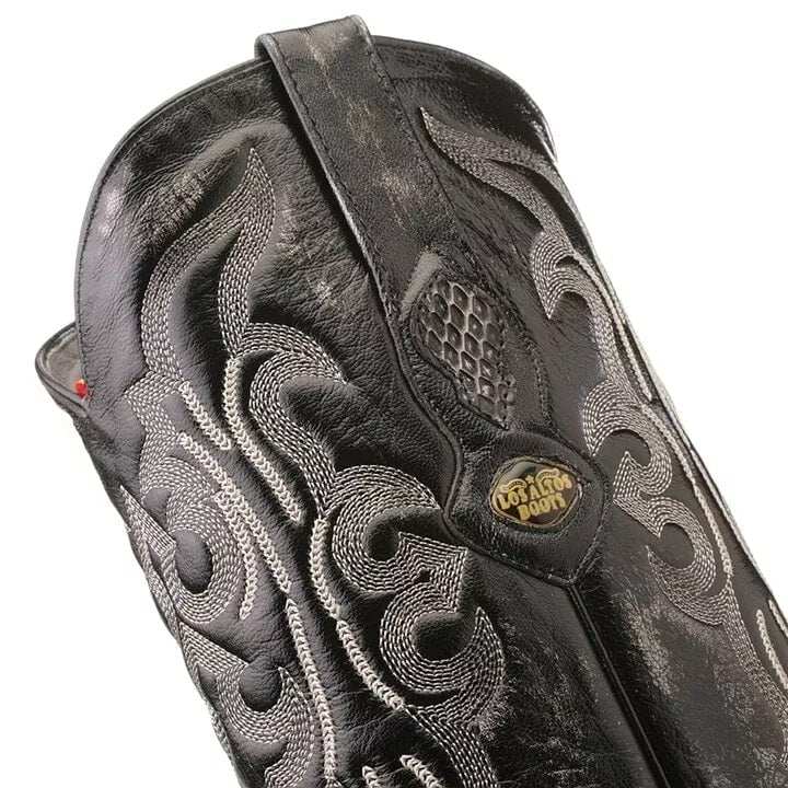 J Toe Cowboy Boots - J Toe Western Boots - Los Altos Rustic Black Python J-Toe Boot - 8