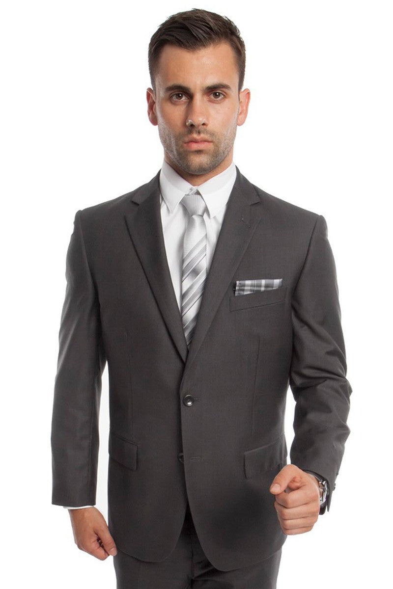 "Grey Modern Fit Men's Business Suit - Two Button Basic Style"