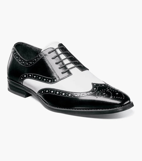 Mens 1920s Gangster Wingtip Dress Shoes in Black and White