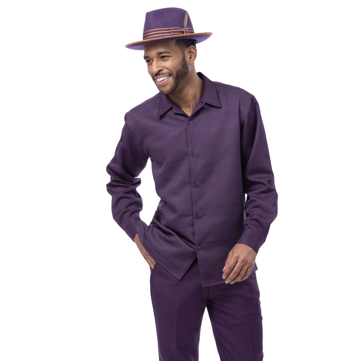 Grape Tone-on-Tone Long Sleeve 2-Piece Walking Suit by Montique