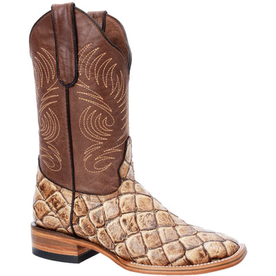 Mens White Diamond Boot Fish Print Boots Square Toe