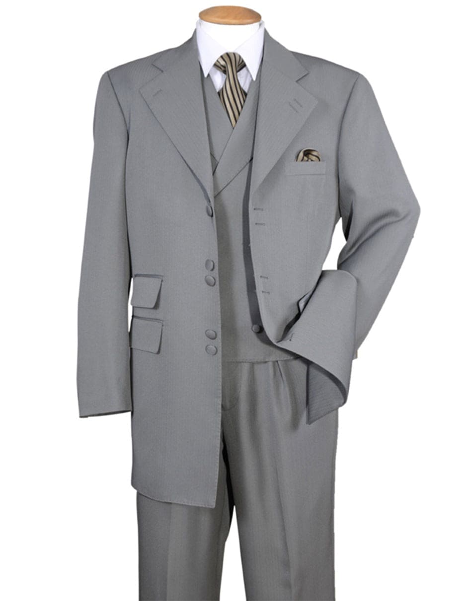 Mens Grey Suit Mens 6 Button Double Breasted Vest Zoot Suit in Grey - 38 Short Jacket+32 Waist Adjust   28to34)(Height: 5 4 to5 7 )(Neck    15-16.5)S-M)