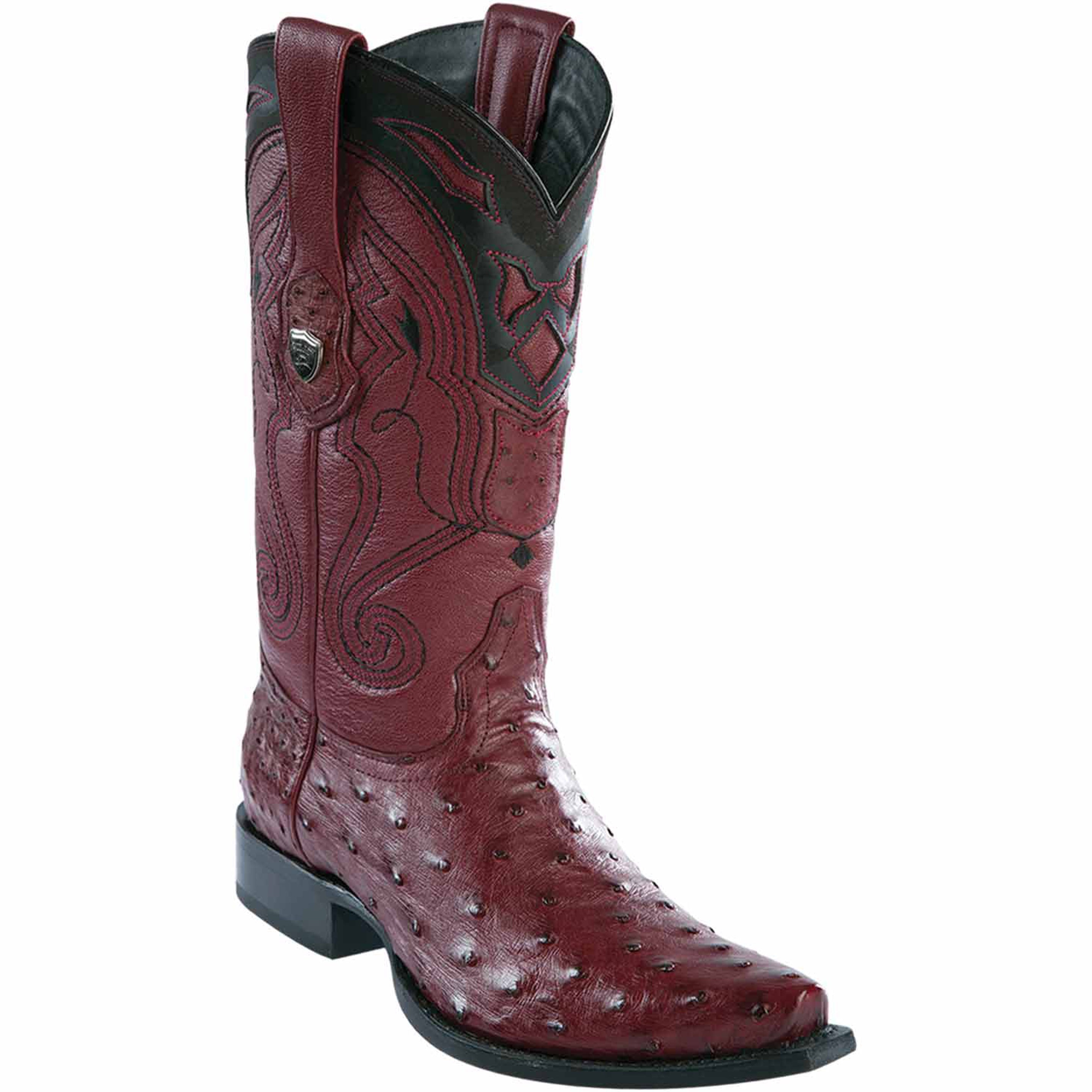 Snip Toe Ostrich Cowboy Boots Burgundy - EE