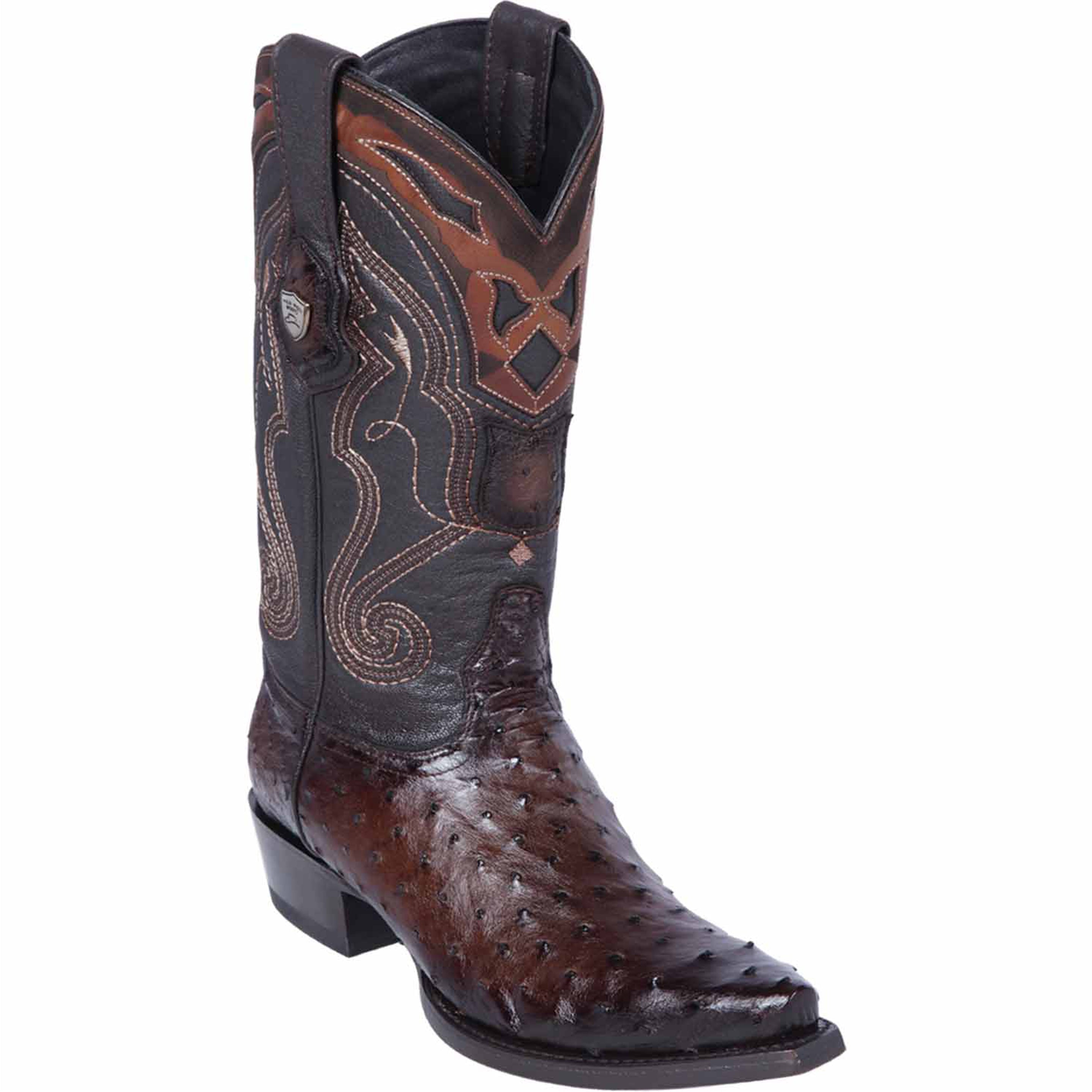 Faded Brown Ostrich Western Boots Snip Toe - EE