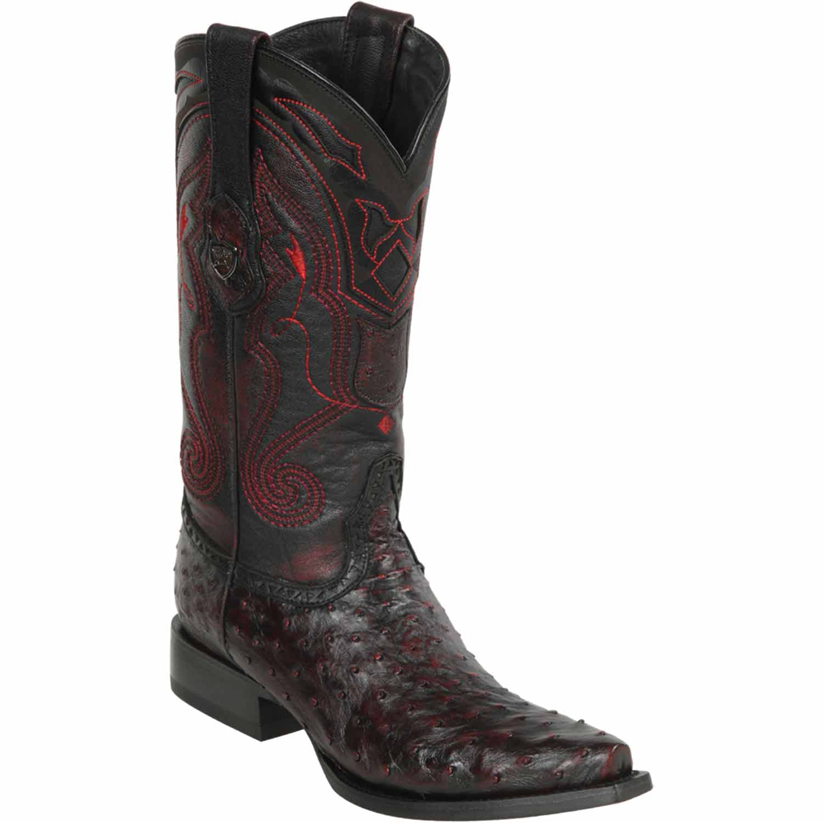Mens Ostrich Boots Black Cherry Snip Toe - EE
