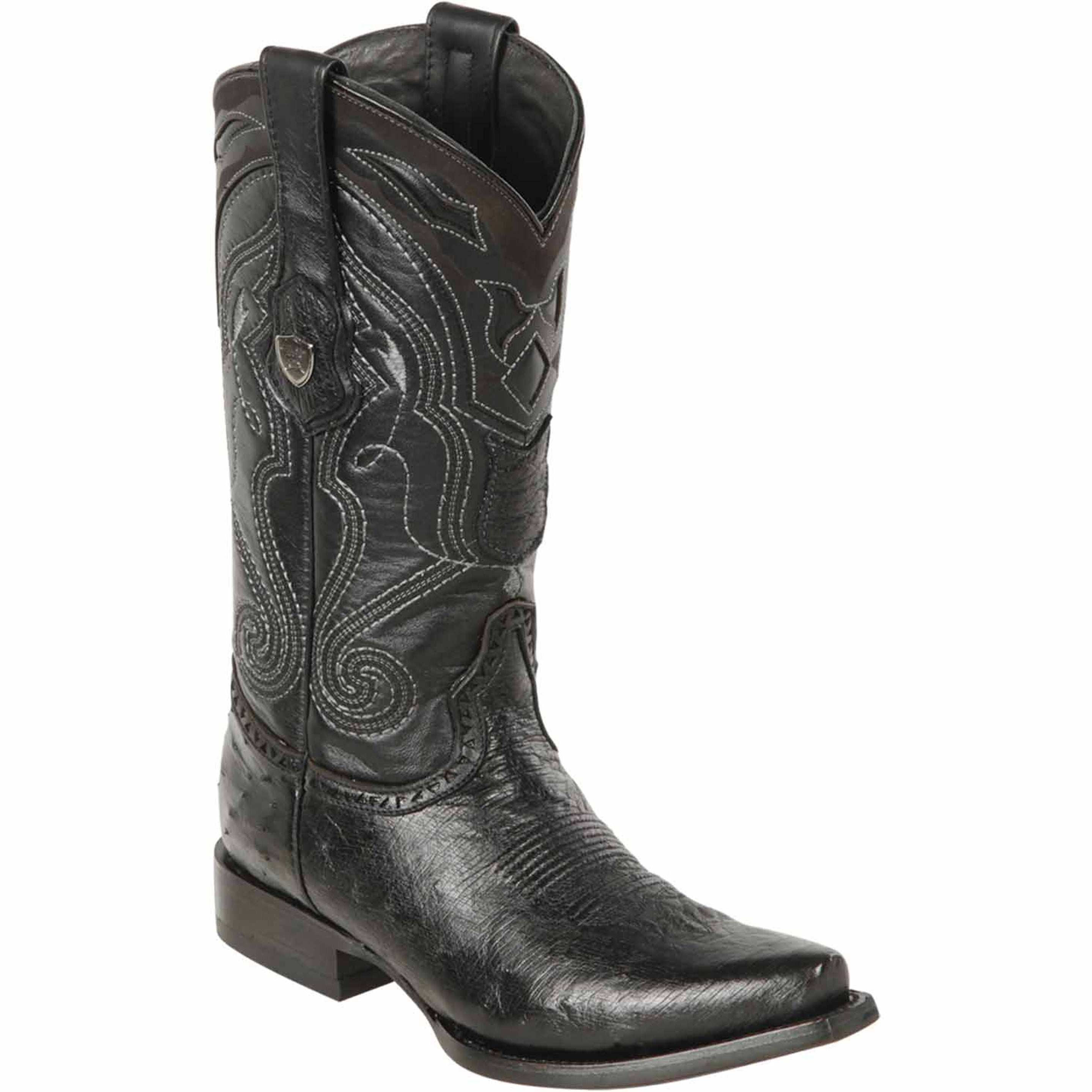 Black Smooth Ostrich Boots Snip Toe - EE