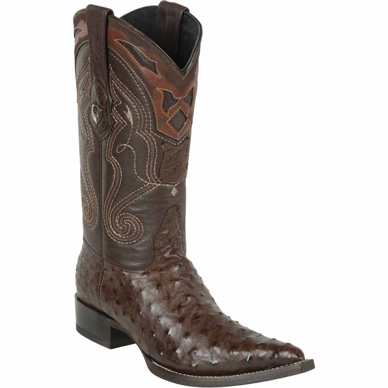 Brown Ostrich Pointy Toe Cowboy Boots - EE