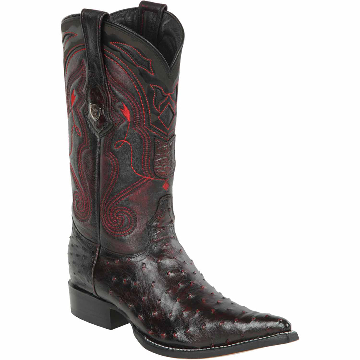 Ostrich Pointy Cowboy Boots Black Cherry - EE
