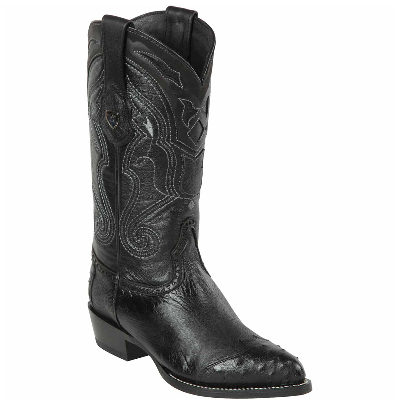 Smooth Ostrich Black Wingtip Cowboy Boots - EE