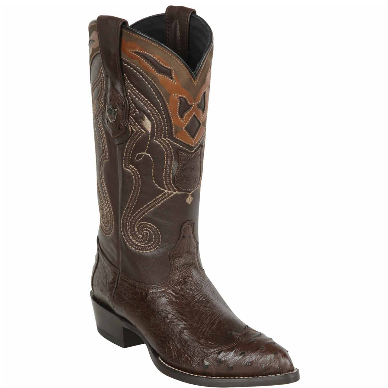 Smooth Ostrich Brown Wingtip Cowboy Boots - EE