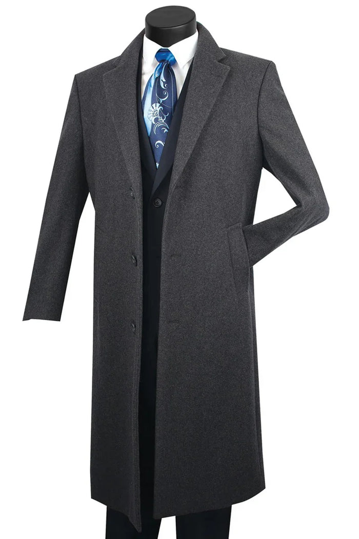 Men's Charcoal Grey Wool & Cashmere Overcoat Classic Full Length