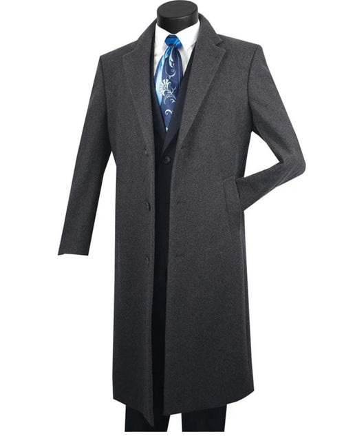 Charcoal Grey Men's Wool & Cashmere Full Length Overcoat