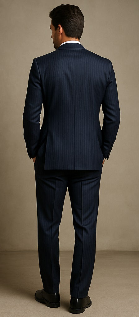 2BV Men's 3 Piece Dark Navy blue Suit For Men Mini Pinstripe ~ Stripe Conservative Italian Design Suit Vested Side Vent Flat Front Pants - 58R