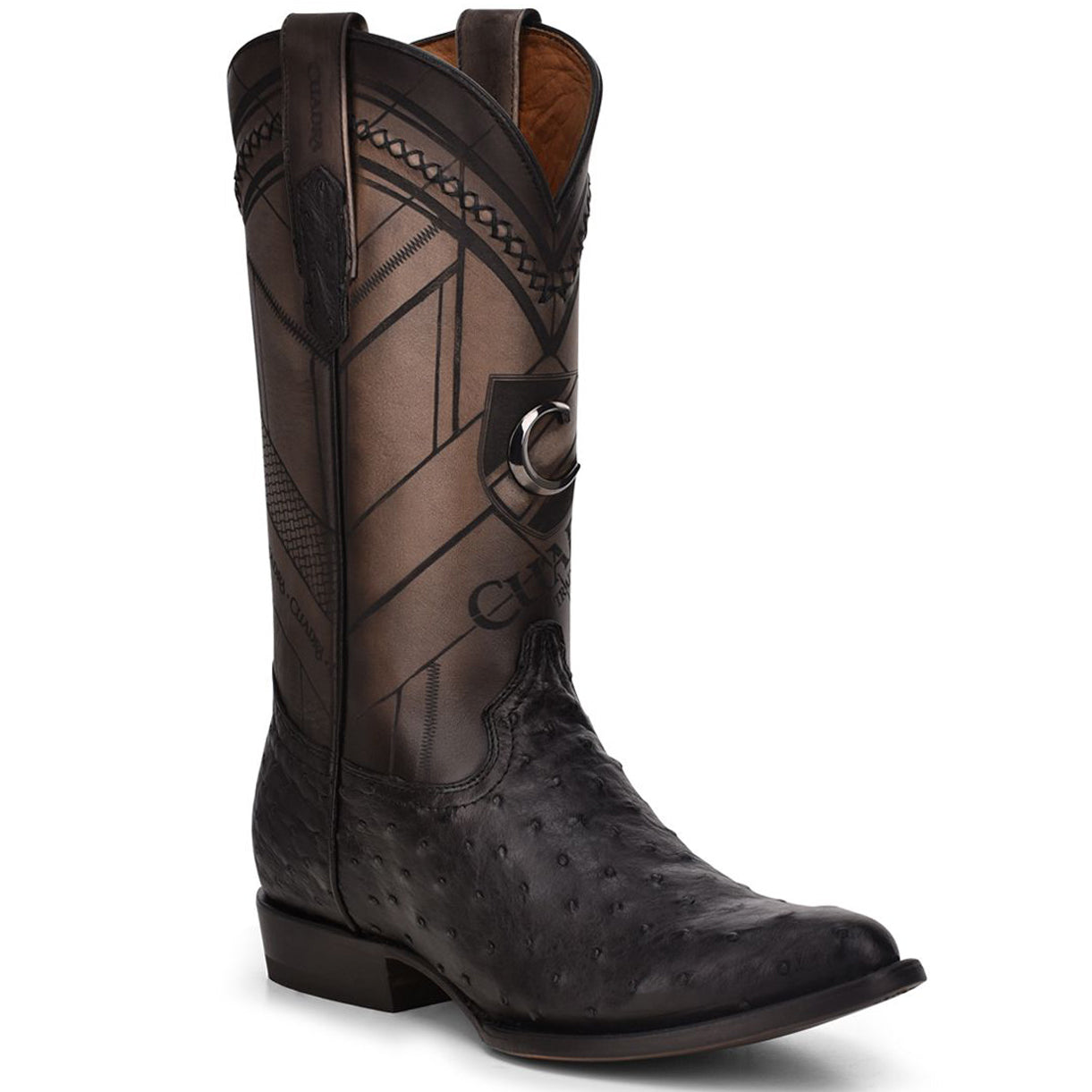 Round Toe Black Ostrich Boot - EE