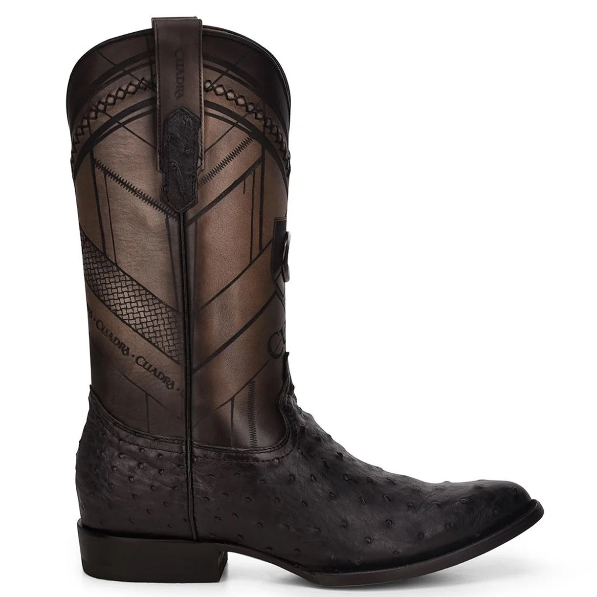 Round Toe Black Ostrich Boot - EE