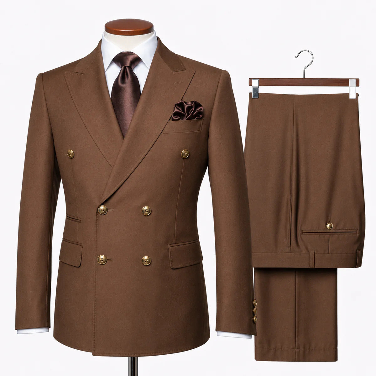 Rossi Man Brown Double Breasted Mens Modern Fit Suit - 34 Short or Extra Small