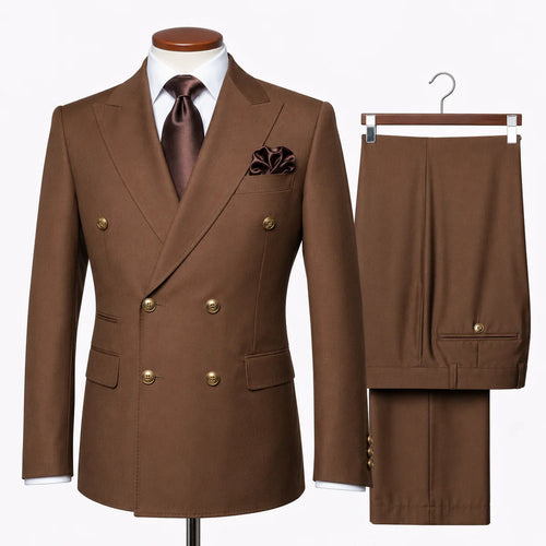 Rossi Man Brown Double Breasted Mens Modern Fit Suit