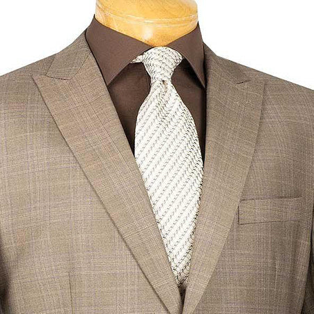 Pompey Collection - Men's Glen Plaid Dress Suit 2 Piece Regular Fit in Tan - Tan