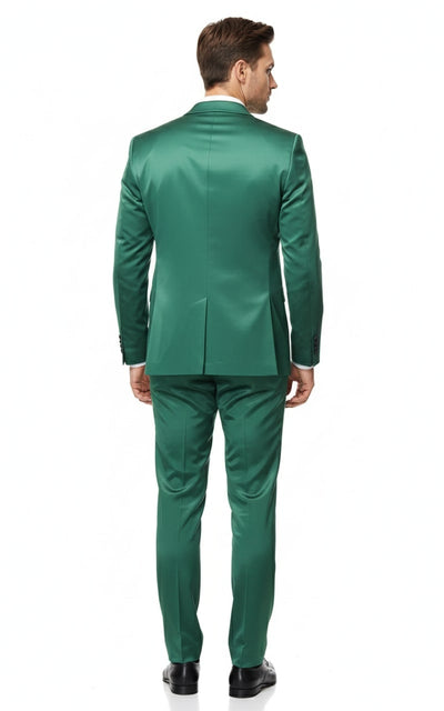Mens Shiny emerald Green Sateen 2-Piece Slim Fit Suit Formal Blazer and Pants Set Prom Wedding