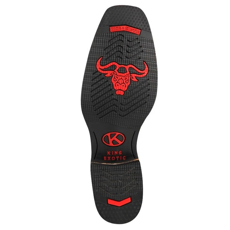 Men's King Exotic Ostrich Leg Boots With Rubber Sole & Saddle Square Toe Black (48160505) - 6 E