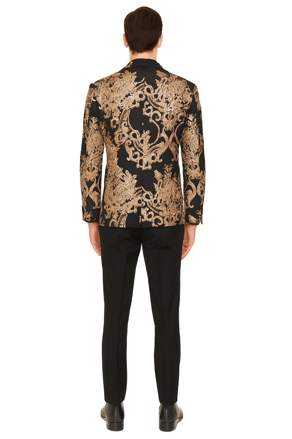 Mens Black and Rose Gold Floral Embroidered Blazer Suit Black Pants – Luxury Tuxedo Jacket for Weddings, Proms and Parties - 34 Short or Extra Small