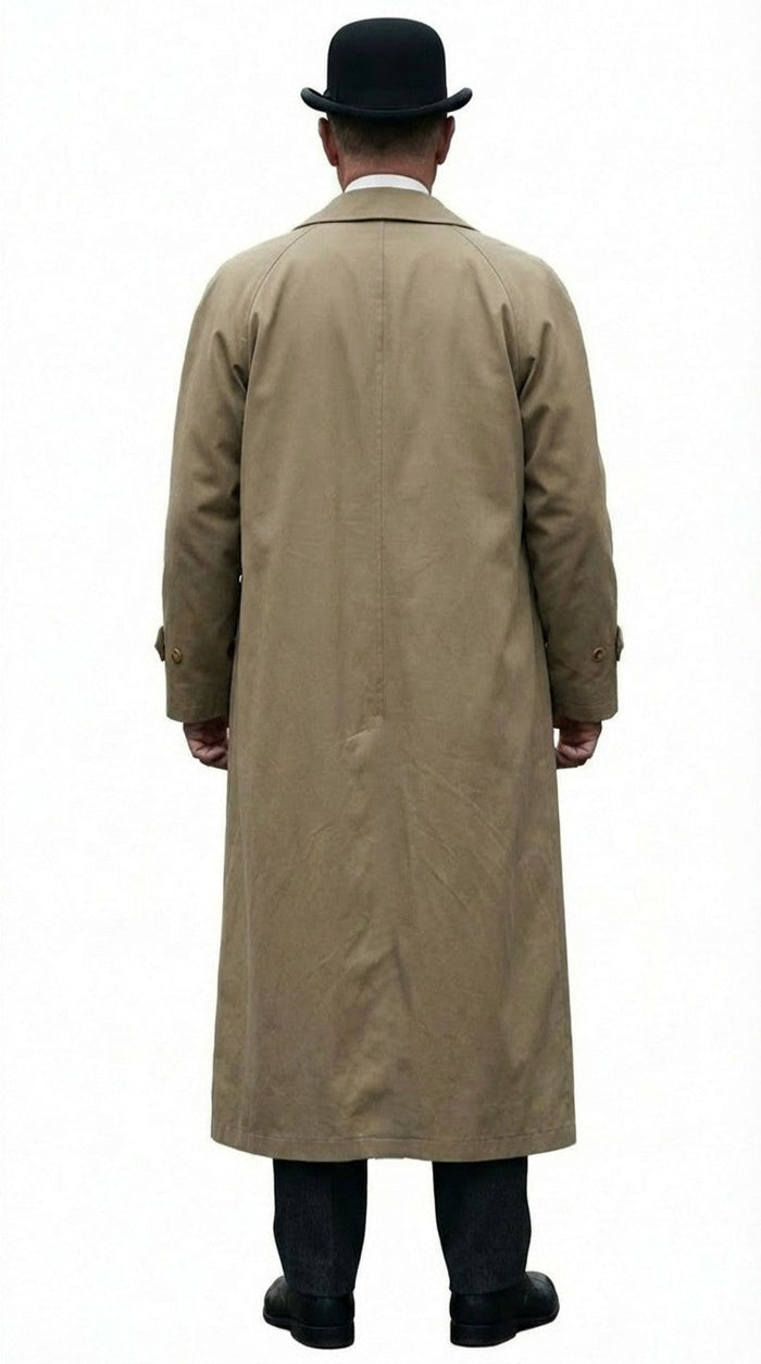 Mens Beige Cotton Trench Coat Suit Package Classic Long Overcoat for Formal + Suit + Hat