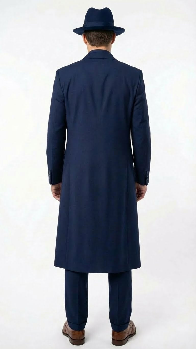 Men’s Navy Blue 1920s Zoot Suit – Long Mafia Gangster Three-Piece Vintage Costume Set Zuit Pachuco Style - 34 Short or Extra Small