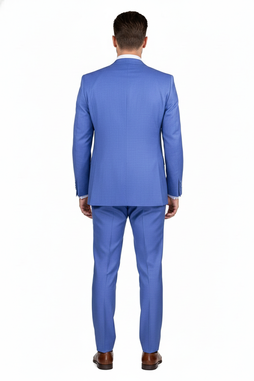 Mens Light Blue Double-Breasted 3-Piece Suit Set Tailored Fit Formal Business Suit in Steel Blue Sky Blue Color