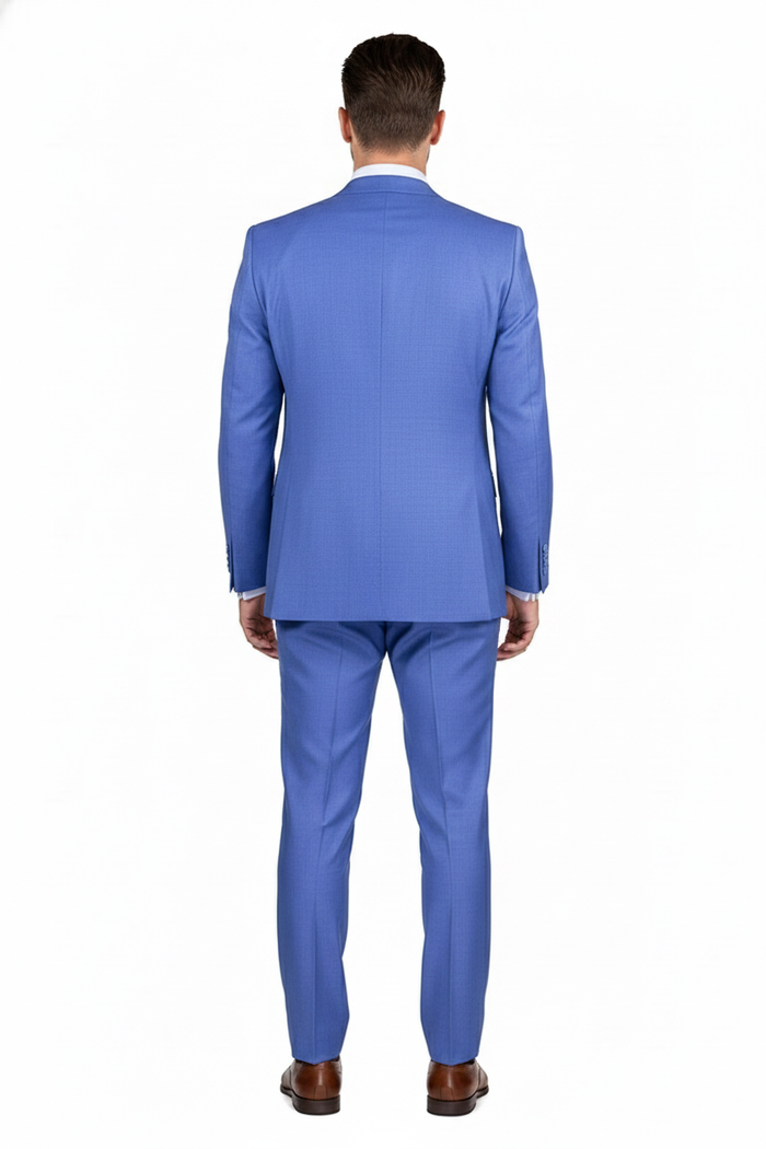 Mens Light Blue Double-Breasted 3-Piece Suit Set Tailored Fit Formal Business Suit in Steel Blue Sky Blue Color