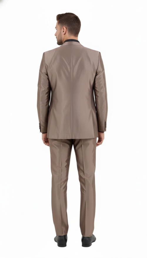 Mens Sateen Shiny Metallic Mocca Taupe Gold Bronze 3-Piece Suit Set Shiny Finish slim Fit Formal and Party Suit