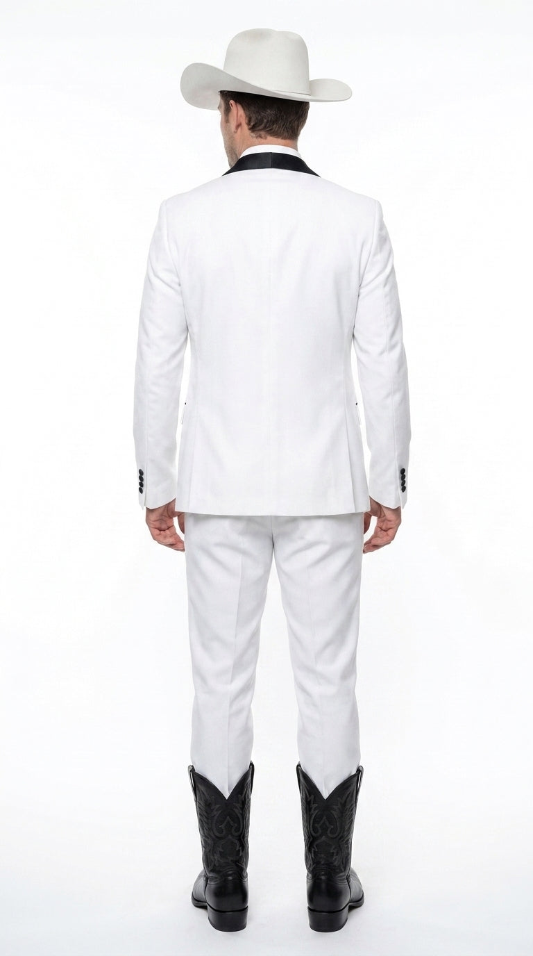Men’s White and Black Western Wedding Tuxedo – Cowboy Style 3-Piece Traje para Boda with Double-Breasted Vest - 34 Short or Extra Small
