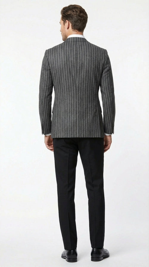 Mens Charcoal Pinstripe Blazer Classic Tailored Formal Jacket for Business, Office and Evening Wear