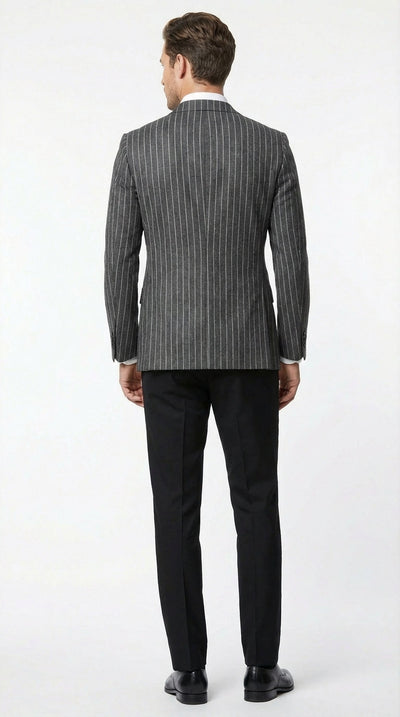 Mens Charcoal Pinstripe Blazer Classic Tailored Formal Jacket for Business, Office and Evening Wear