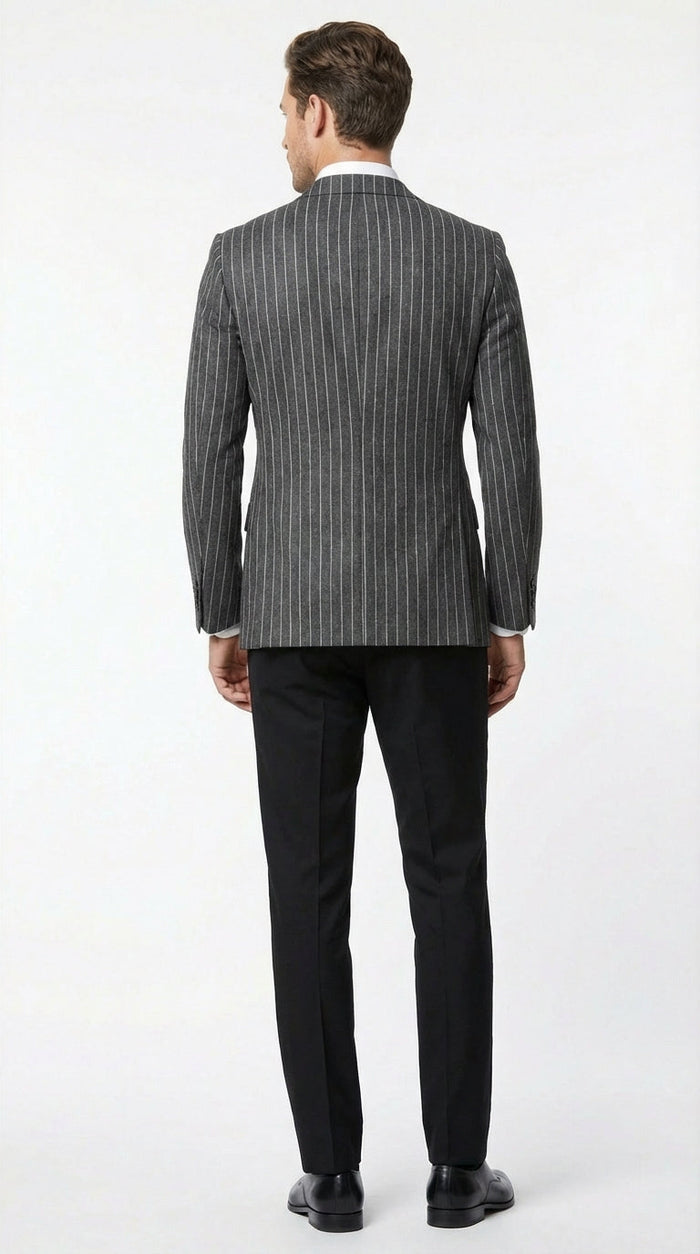 Mens Charcoal Pinstripe Blazer Classic Tailored Formal Jacket for Business, Office and Evening Wear