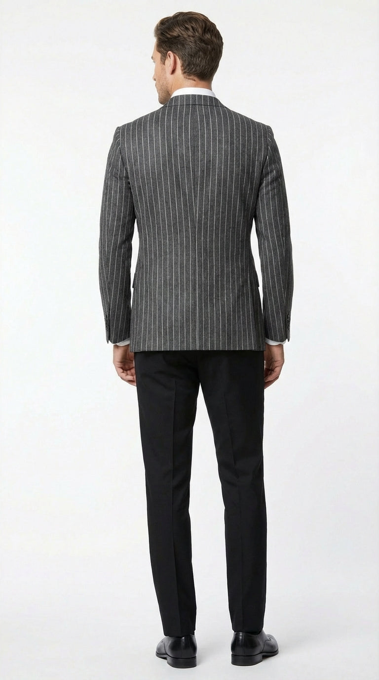 Mens Charcoal Pinstripe Blazer Classic Tailored Formal Jacket for Business, Office and Evening Wear