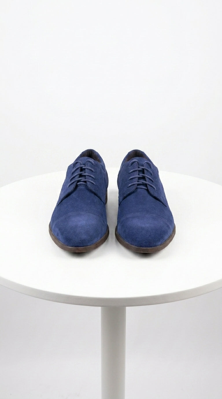 Men’s Navy Blue Suede Cap Toe Dress Shoes – Classic Lace Up Formal Wedding and Prom Shoes Velvet Fabric - 6 Standard / D / Medium