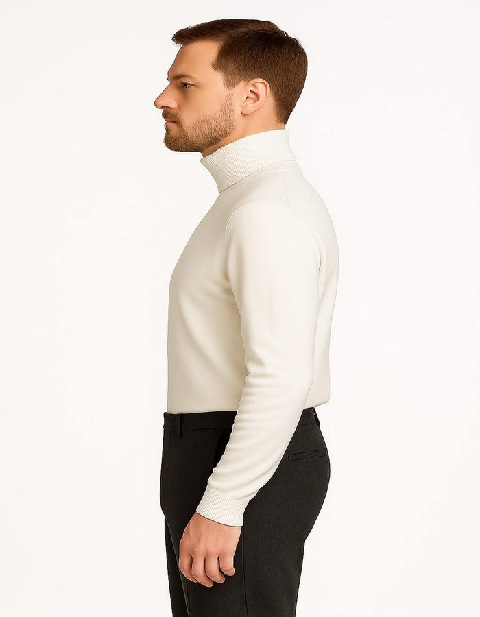 Men's Ivory Turtleneck Sweater â€“ Classic Slim Fit Knit Pullover for Winter Elegance - Cream