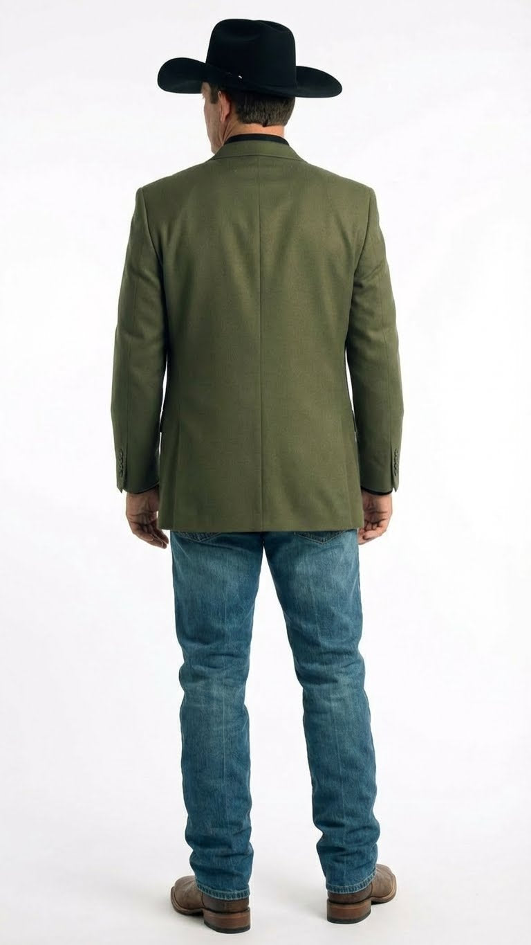 Men’s Olive Green Western Blazer Jacket, Classic Cowboy Style Sport Coat for Casual Formal Wear with Jeans - 36 Short