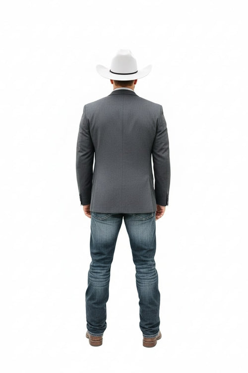 Mens Western Style Blazer Classic Gray Cowboy Suit Jacket for Weddings, Country Events and Formal Wear in Grey Color