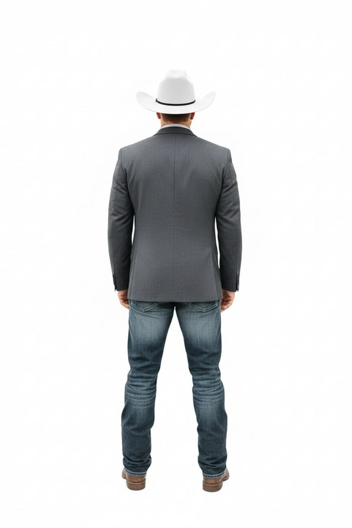 Mens Western Style Blazer Classic Gray Cowboy Suit Jacket for Weddings, Country Events and Formal Wear in Grey Color